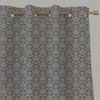 Black Patterned Linen Eyelet Curtains - Krista Noir - Natural base fabric.