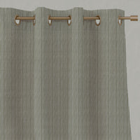 Green Striped Linen Eyelet Curtains - Laila Olive - Natural base fabric.
