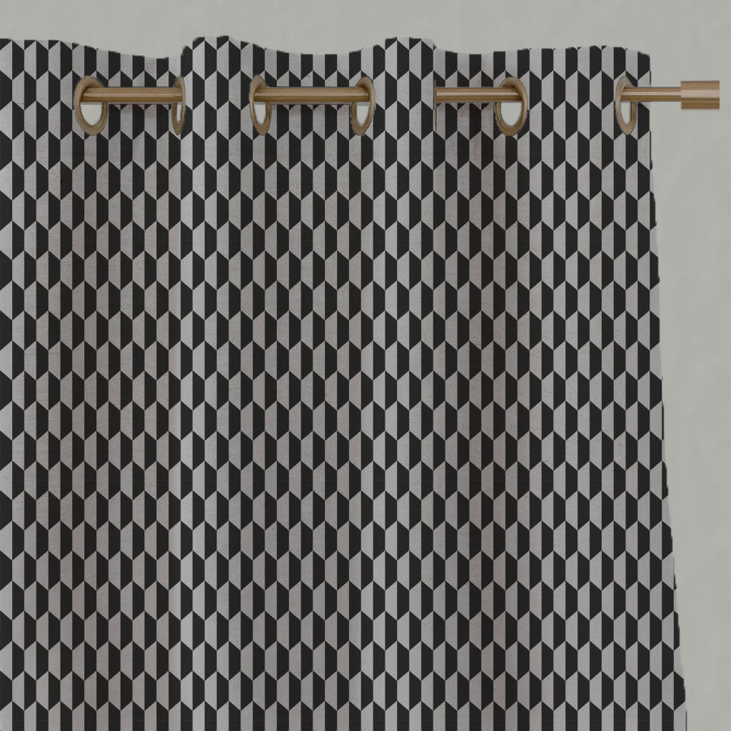 Black Patterned Linen Eyelet Curtains - Lana Noir - Natural base fabric.