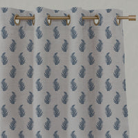 Blue Botanical Linen Eyelet Curtains - Lena Denim - Natural base fabric.
