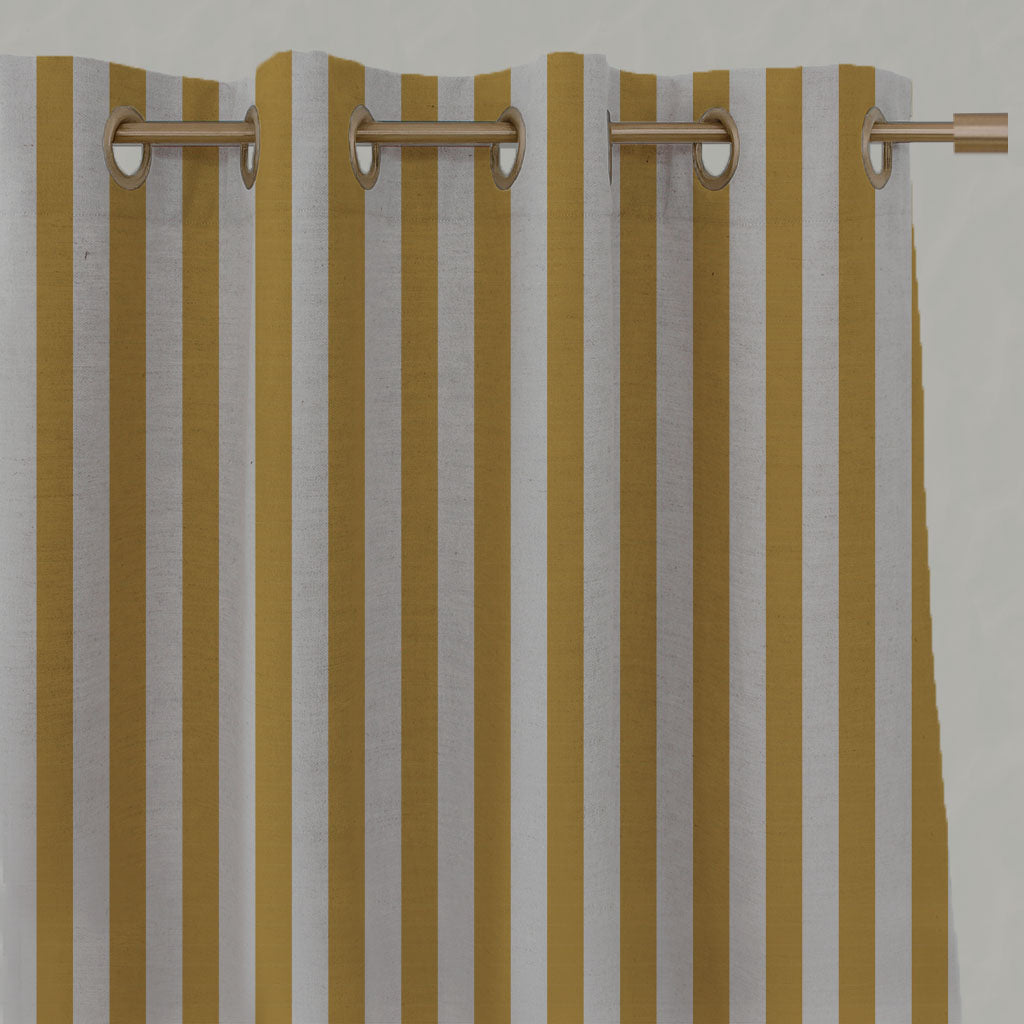 Yellow Striped Linen Eyelet Curtains - Liliana Honey-NAT - Natural base fabric.