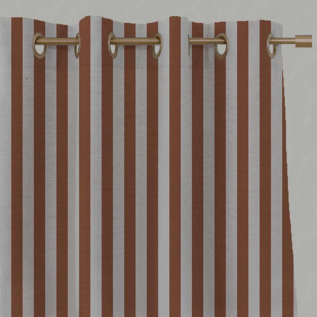 Red / Orange Striped Linen Eyelet Curtains - Liliana Terracotta-NAT - Natural base fabric.