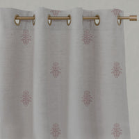Pink Floral Linen Eyelet Curtains - Lisana-NAT Dusty Pink - Natural base fabric.