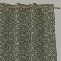 Green Floral Linen Eyelet Curtains - Miny Khaki - Natural base fabric.