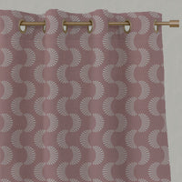 Pink Patterned Linen Eyelet Curtains - Naja Dusty Pink - Natural base fabric.