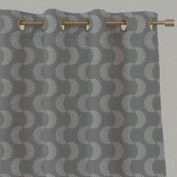Grey Patterned Linen Eyelet Curtains - Naja Greige - Natural base fabric.