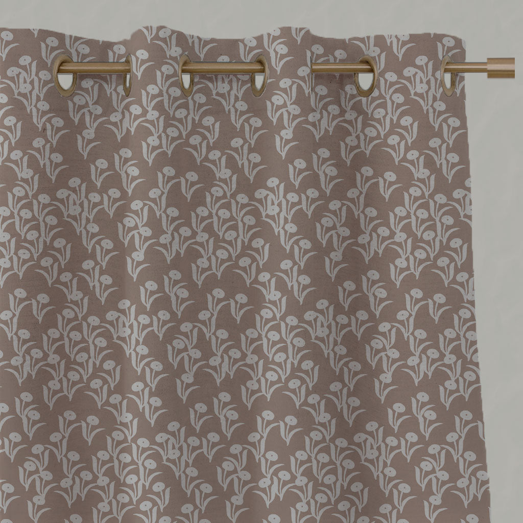 Pink Botanical Linen Eyelet Curtains - Nalini New Blush INV - Natural base fabric.