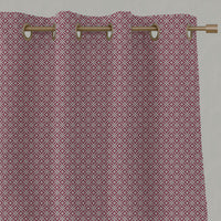 Red Patterned Linen Eyelet Curtains - Nella Cherry - Natural base fabric.