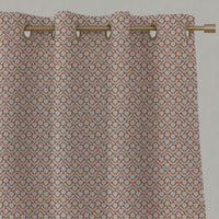 Orange Floral Linen Eyelet Curtains - Nessa Burnt Orange - Natural base fabric.