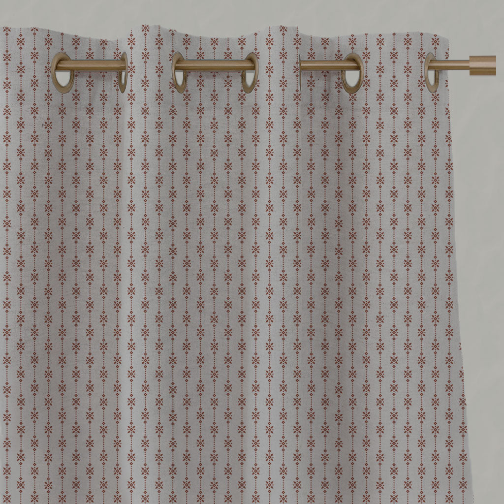 Orange Patterned Linen Eyelet Curtains - Nikolet Terracotta - Natural base fabric.