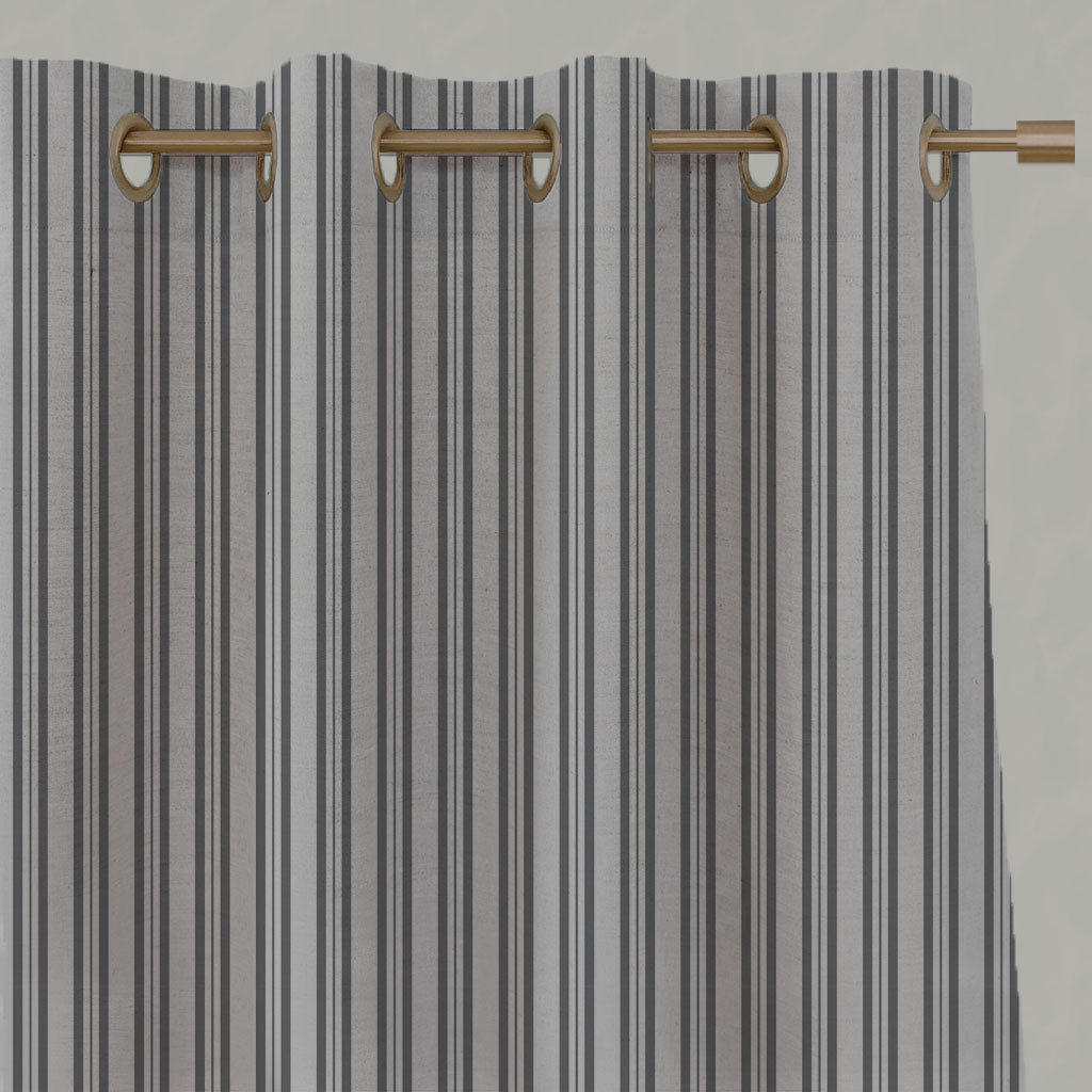 Grey Striped Linen Eyelet Curtains - Olga Ash - Natural base fabric.