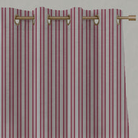 Red Striped Linen Eyelet Curtains - Olga Cherry - Natural base fabric.