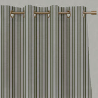 Green Striped Linen Eyelet Curtains - Olga Khaki - Natural base fabric.