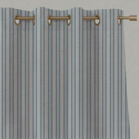 Blue Striped Linen Eyelet Curtains - Olga Sky - Natural base fabric.