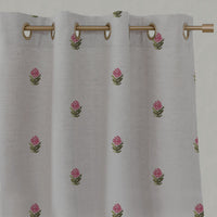 Red Floral Linen Eyelet Curtains - Paulina Cherry - Natural base fabric.