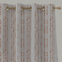 Orange Patterned Linen Eyelet Curtains - Pearls Burnt Orange - Natural base fabric.