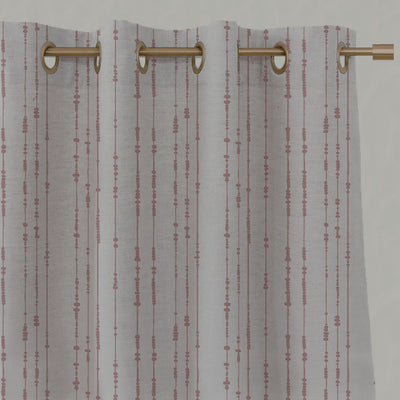Pink Patterned Linen Eyelet Curtains - Pearls Dusty Pink - Natural base fabric.