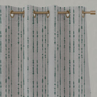 Green Patterned Linen Eyelet Curtains - Pearls Fern - Natural base fabric.