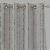 Green Patterned Linen Eyelet Curtains - Pearls Jade Mist - Natural base fabric.