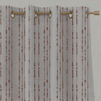 Orange Patterned Linen Eyelet Curtains - Pearls Terracotta - Natural base fabric.