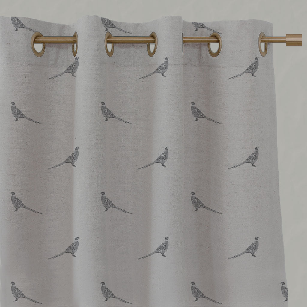 Grey Kids Linen Eyelet Curtains - Pheasant Ash - Natural base fabric.