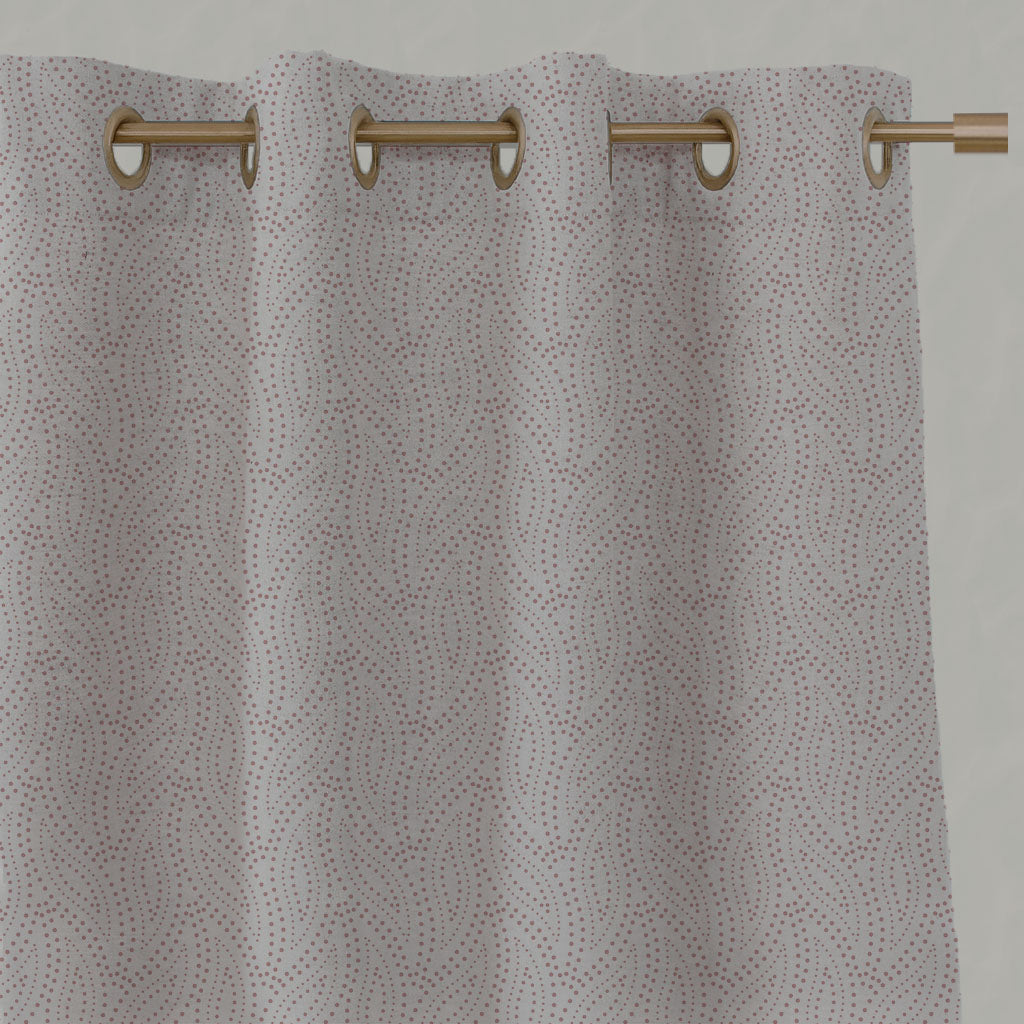 Pink Patterned Linen Eyelet Curtains - Pia Dusty Pink - Natural base fabric.