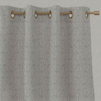 Green Patterned Linen Eyelet Curtains - Pia Leaf - Natural base fabric.