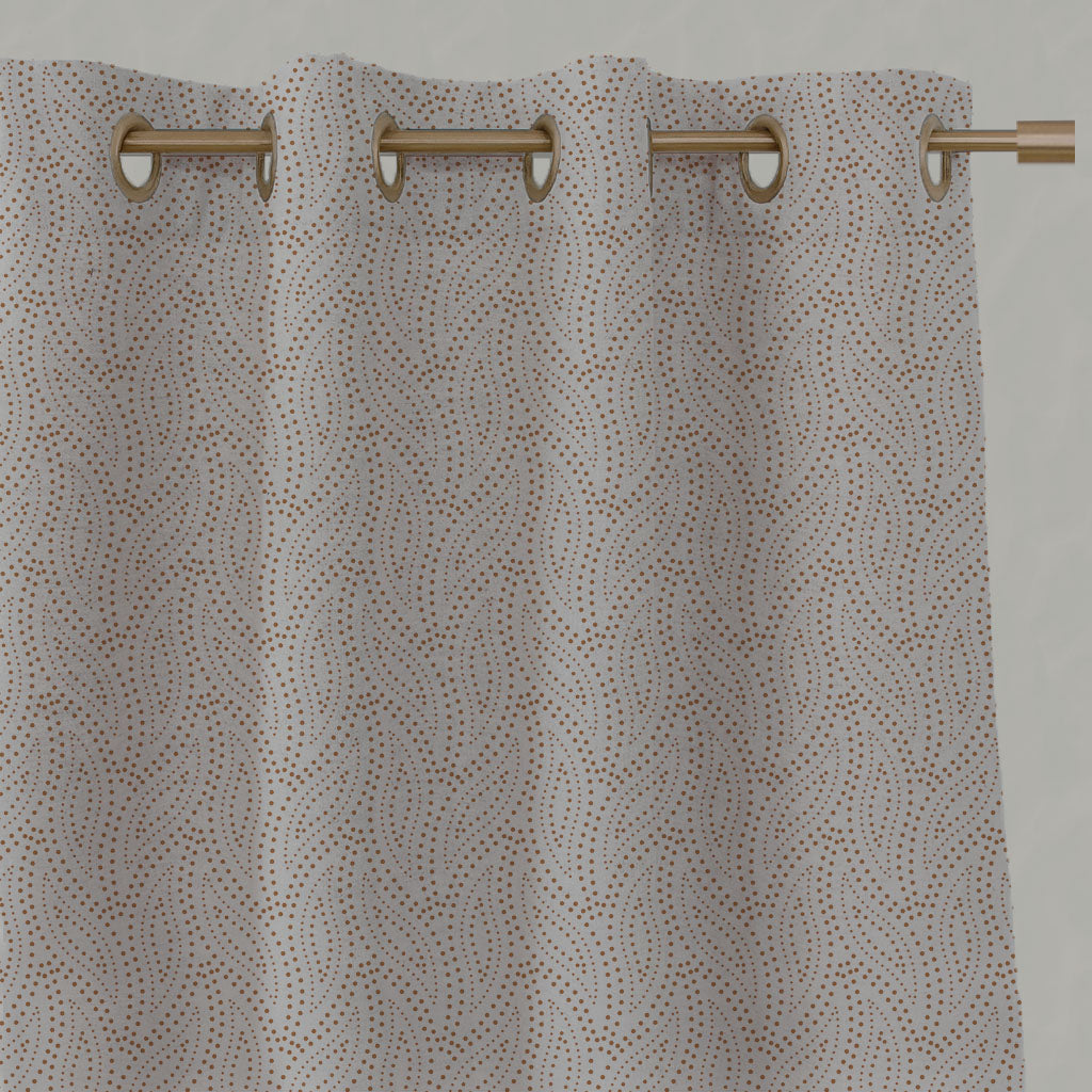 Orange Patterned Linen Eyelet Curtains - Pia Tangerine - Natural base fabric.