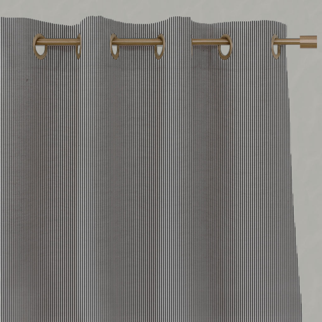 Black Striped Linen Eyelet Curtains - Pinni Noir - Natural base fabric.
