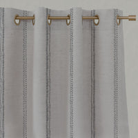 Grey Striped Linen Eyelet Curtains - Rae Ash - Natural base fabric.