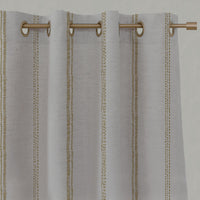 Yellow Striped Linen Eyelet Curtains - Rae Gold Rod - Natural base fabric.