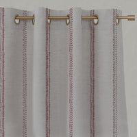 Red Striped Linen Eyelet Curtains - Rae Wine - Natural base fabric.