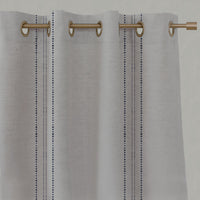 Blue Striped Linen Eyelet Curtains - Reyna Deep Blue - Natural base fabric.