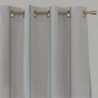 Blue Striped Linen Eyelet Curtains - Ronja Sky - Natural base fabric.