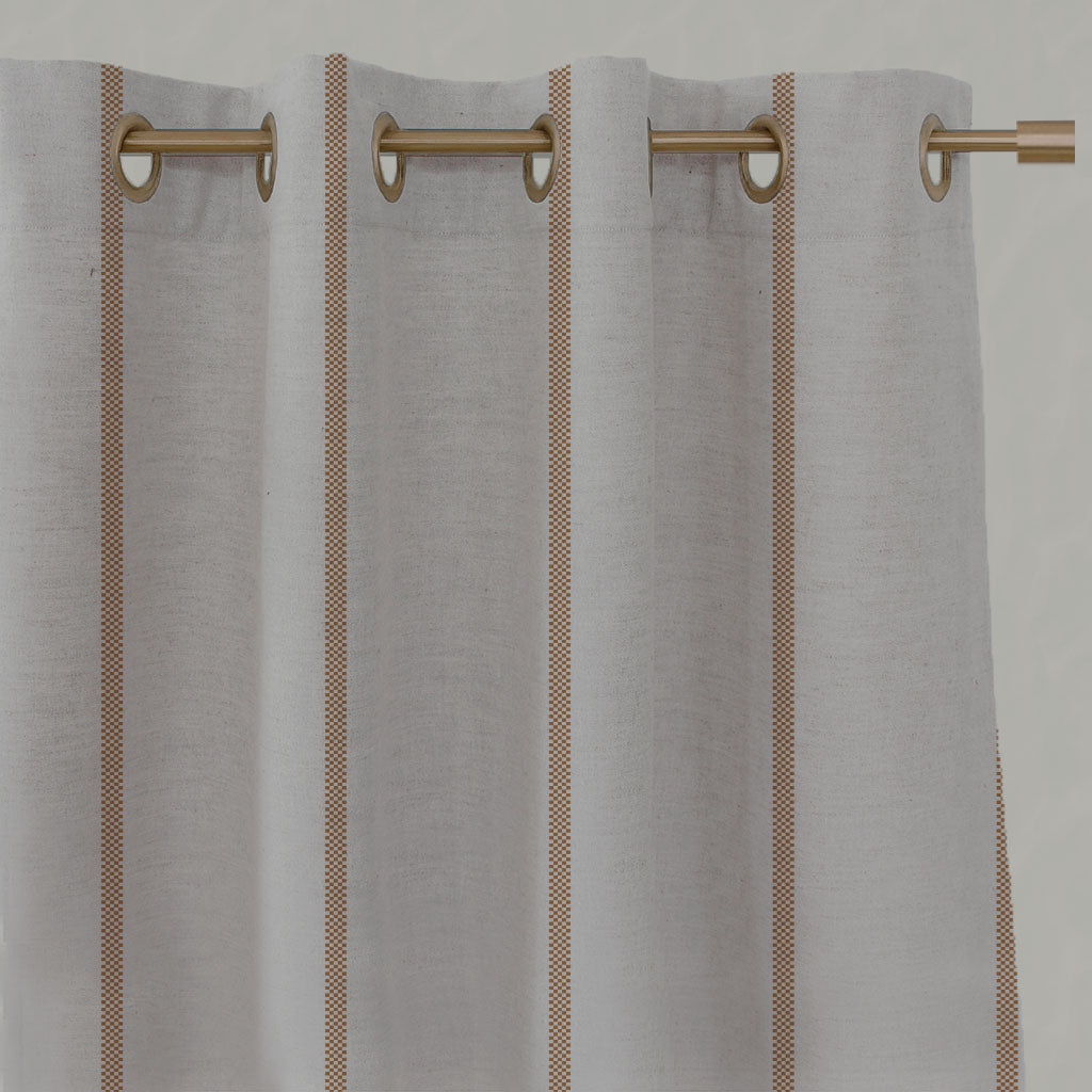 Orange Striped Linen Eyelet Curtains - Ronja Tangerine - Natural base fabric.