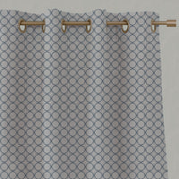 Blue Patterned Linen Eyelet Curtains - Rosalina Denim - Natural base fabric.