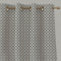 Green Patterned Linen Eyelet Curtains - Rosalina Khaki - Natural base fabric.