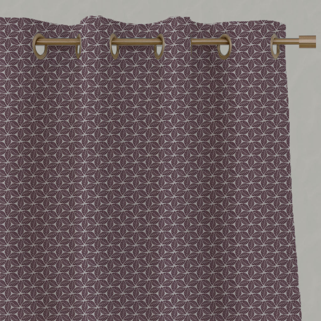 Purple Botanical Linen Eyelet Curtains - Saana Grape - Natural base fabric.