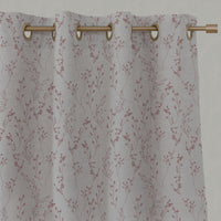 Pink Botanical Linen Eyelet Curtains - Saeeda Dusty Pink - Natural base fabric.
