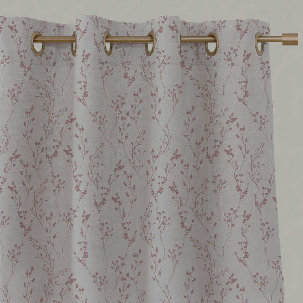 Pink Botanical Linen Eyelet Curtains - Saeeda Dusty Pink - Natural base fabric.