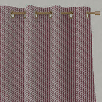 Red Patterned Linen Eyelet Curtains - Safiya Wine - Natural base fabric.