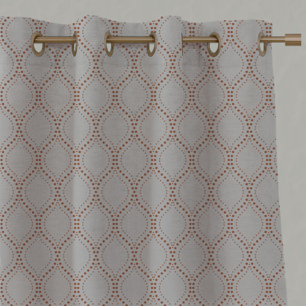 Orange Patterned Linen Eyelet Curtains - Sara-NAT Burnt Orange - Natural base fabric.