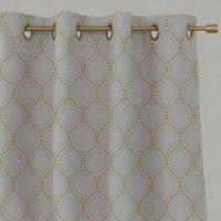Yellow Patterned Linen Eyelet Curtains - Sara-NAT Mustard - Natural base fabric.