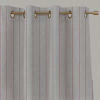 Red Striped Linen Eyelet Curtains - Solveig Cherry - Natural base fabric.