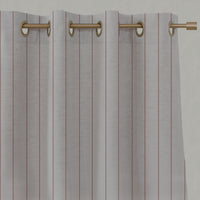 Red Striped Linen Eyelet Curtains - Solveig Crimson Red - Natural base fabric.