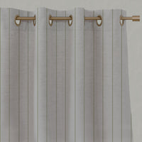 Green Striped Linen Eyelet Curtains - Solveig Leaf - Natural base fabric.