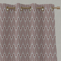 Red Patterned Linen Eyelet Curtains - Sylvia Crimson Red - Natural base fabric.