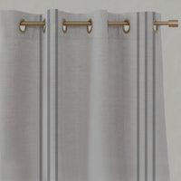Grey Striped Linen Eyelet Curtains - Telma Ash - Natural base fabric.