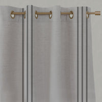 Black Striped Linen Eyelet Curtains - Telma Black - Natural base fabric.