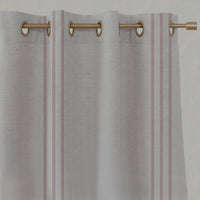Pink Striped Linen Eyelet Curtains - Telma Dusty Pink - Natural base fabric.